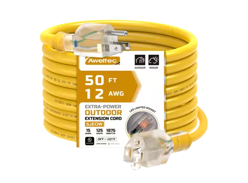 سلك تمديد خارجي Aweltec 50 قدم 12 AWG، مقبس مضاء LED 1875 وات، مدرج في قائمة UL