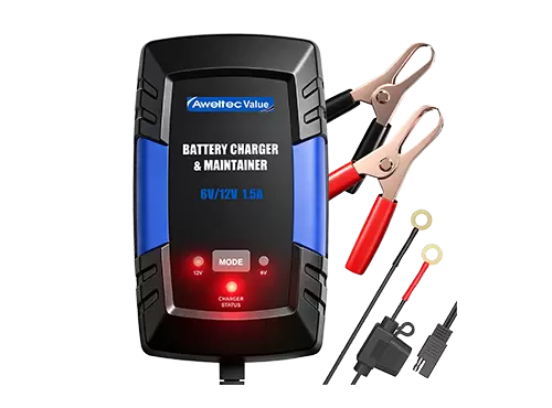Aweltec 6V/12V شاحن بطارية 800mA ذكي صيانة لسيارة دراجة نارية جزازة العشب